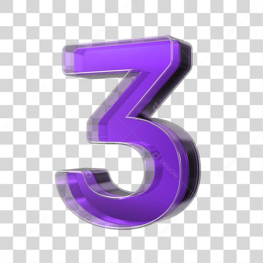 Elemento 3D Número 3 Roxo PNG Transparente Sem Fundo