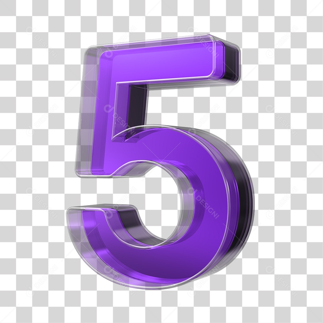 Elemento 3D Número 5 Roxo PNG Transparente Sem Fundo