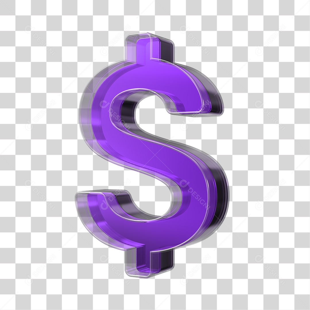 Elemento 3D Cifrão Roxo PNG Transparente Sem Fundo