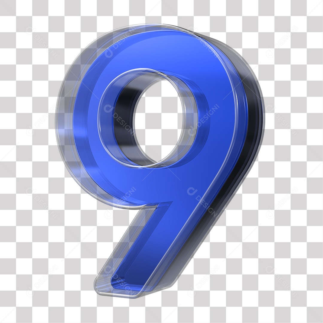 Número 3D 9 Azul Texturizado de Vidro Elemento Para composição PNG Transparente