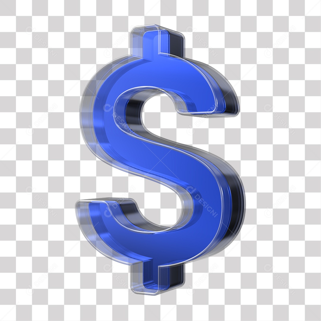 Símbolo 3D do dólar $ Azul Texturizado de Vidro Elemento Para composição PNG Transparente
