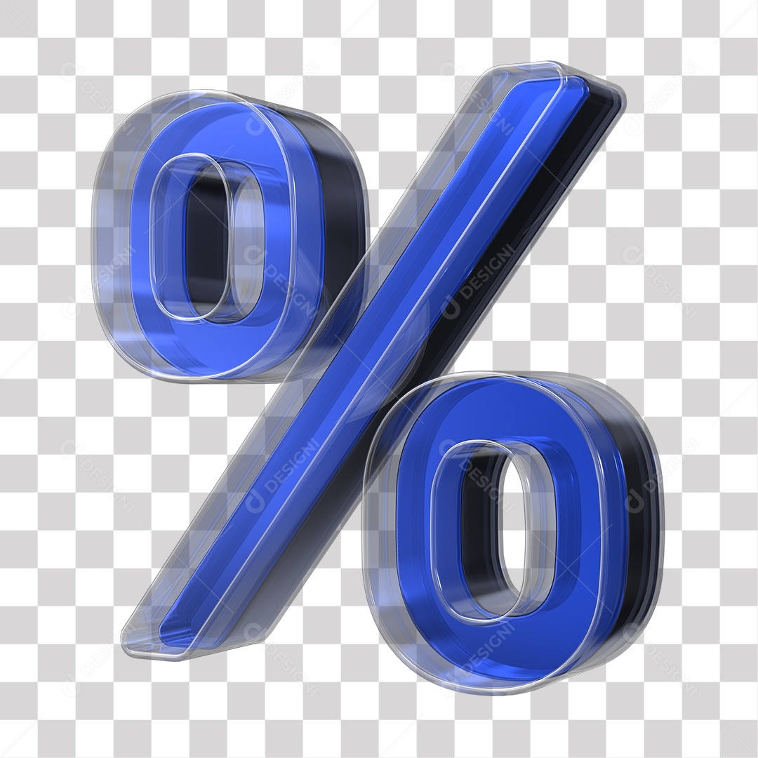 Símbolo 3D Porcentagem Azul Texturizado de Vidro Elemento Para composição PNG Transparente