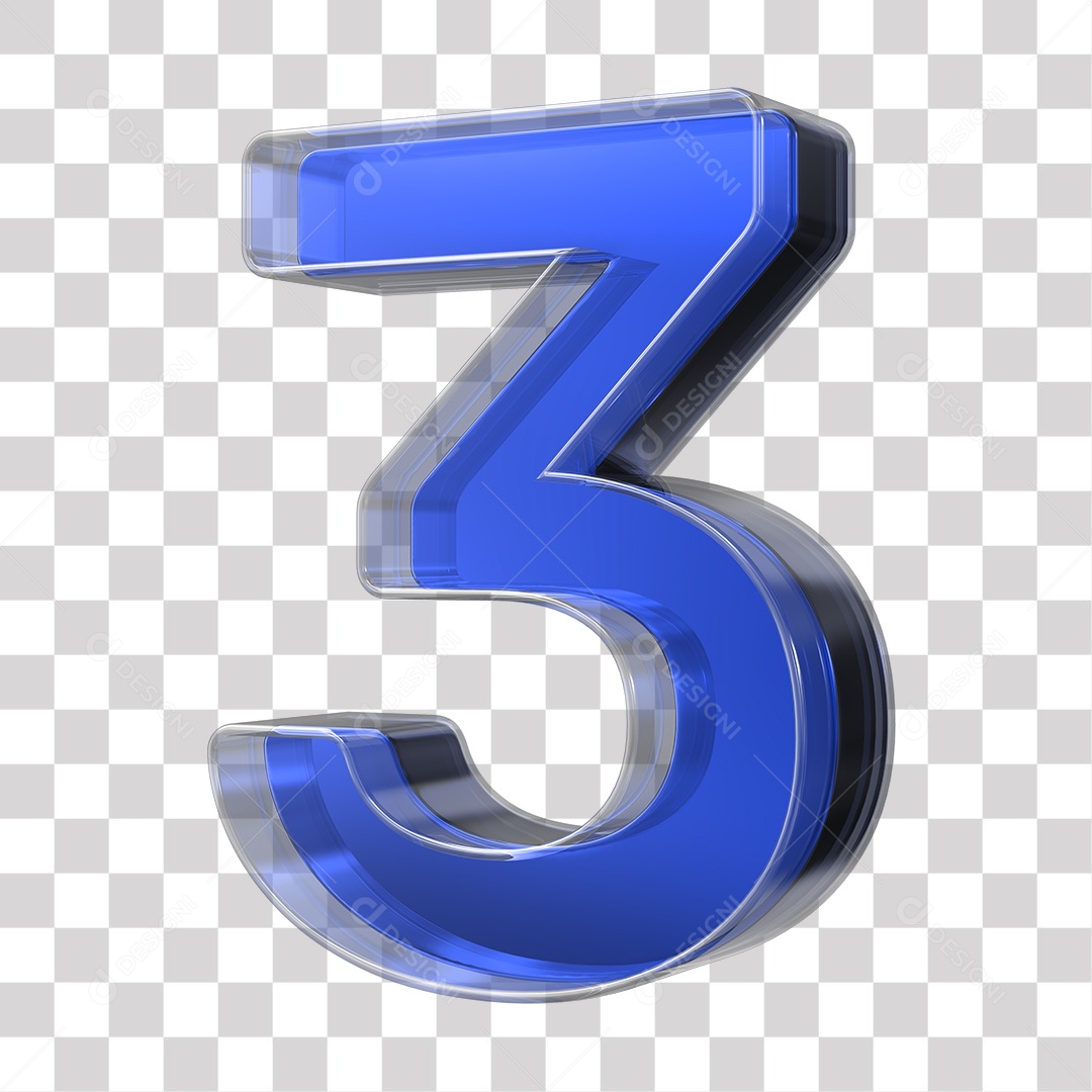 Número 3D 3 Azul Texturizado de Vidro Elemento Para composição PNG Transparente