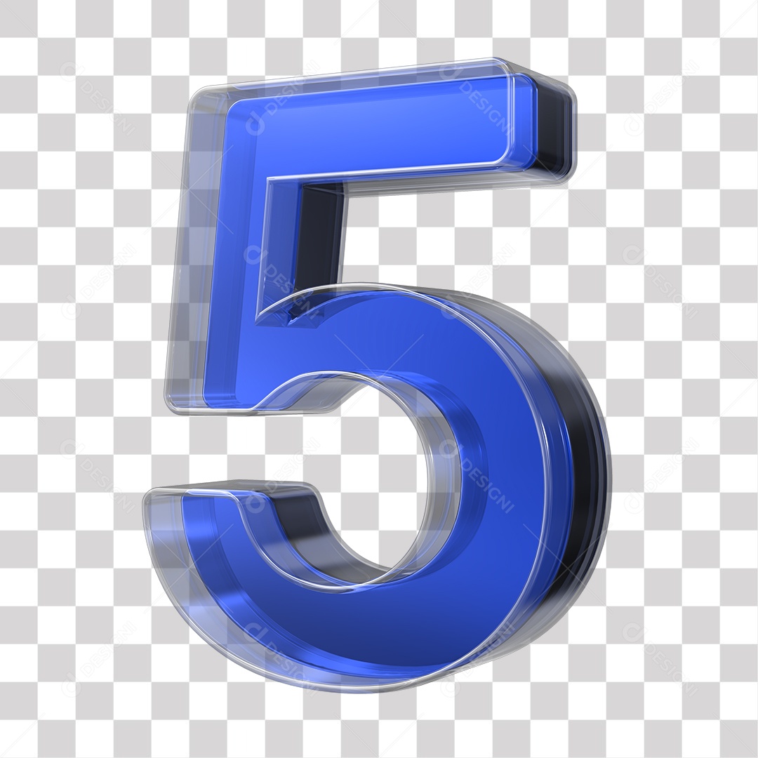 Número 3D 5 Azul Texturizado de Vidro Elemento Para composição PNG Transparente
