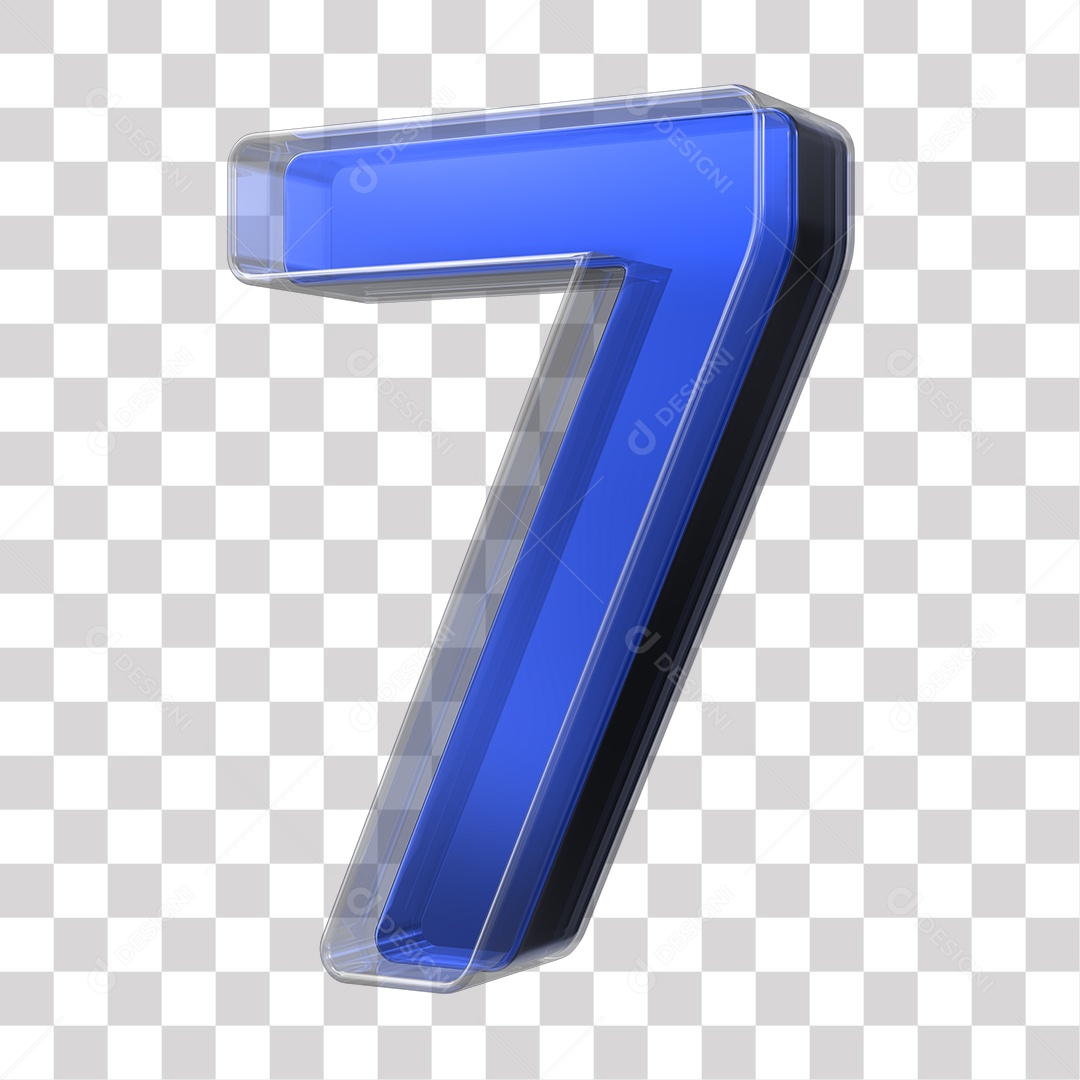Número 3D 7 Azul Texturizado de Vidro Elemento Para composição PNG Transparente