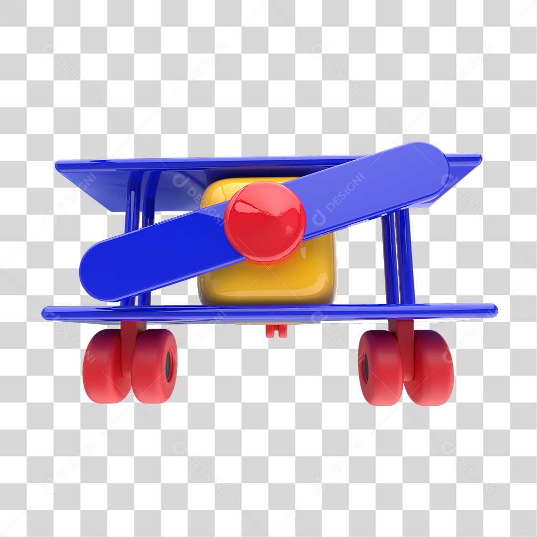 Elemento 3D Para Composição Avião Amarelo e Azul PNG Transparente