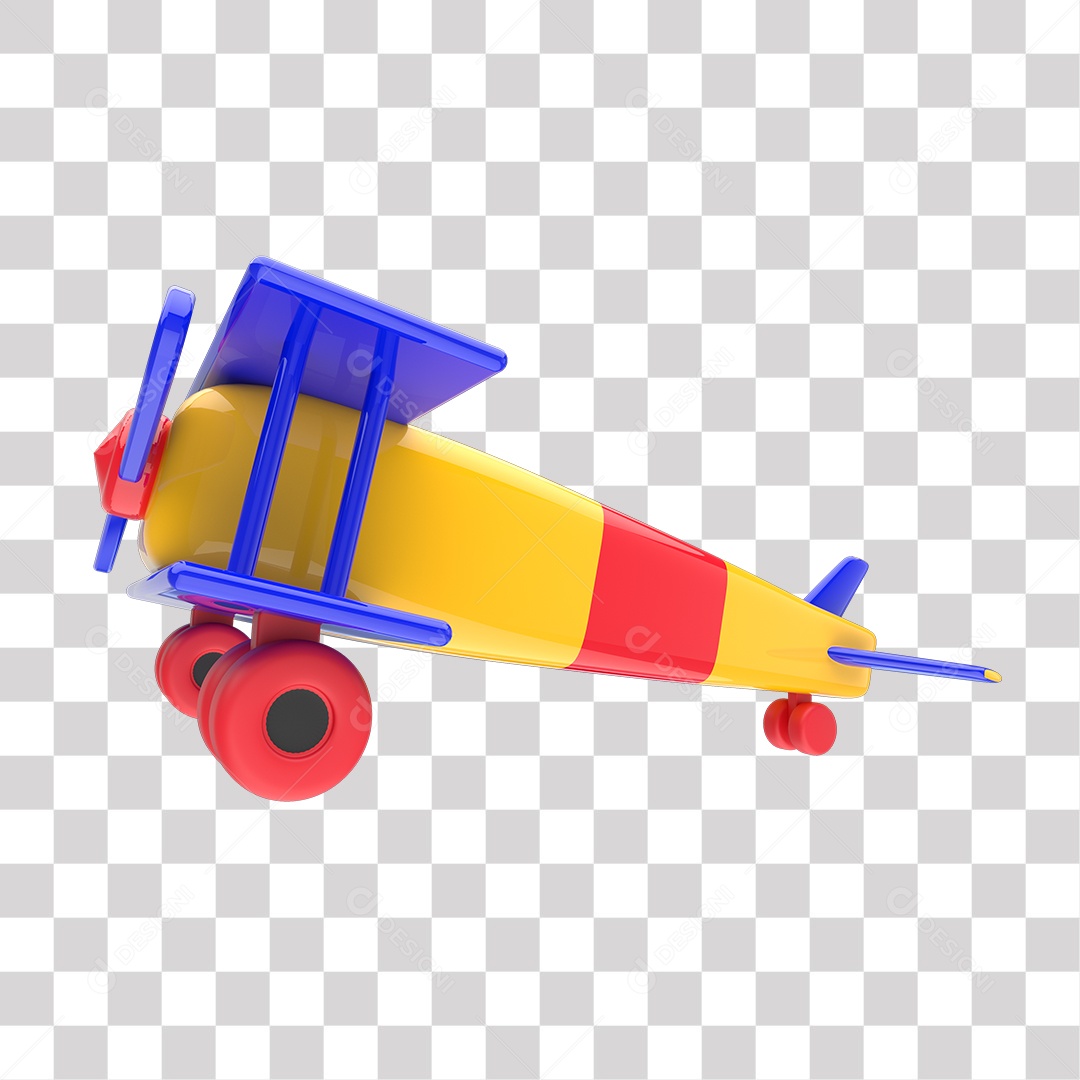 Elemento 3D Para Composição Avião Amarelo e Azul PNG Transparente