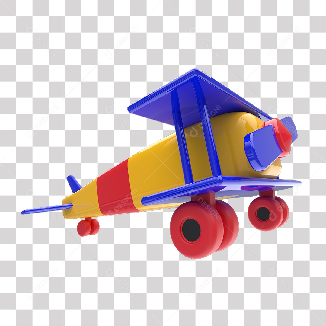 Elemento 3D Para Composição Avião Amarelo e Azul PNG Transparente
