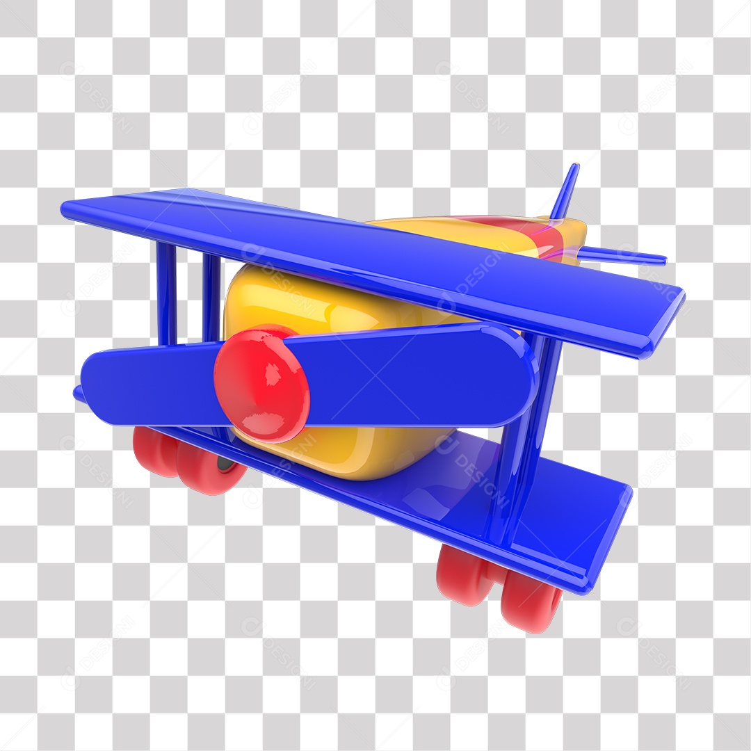 Elemento 3D Para Composição Avião Amarelo e Azul PNG Transparente