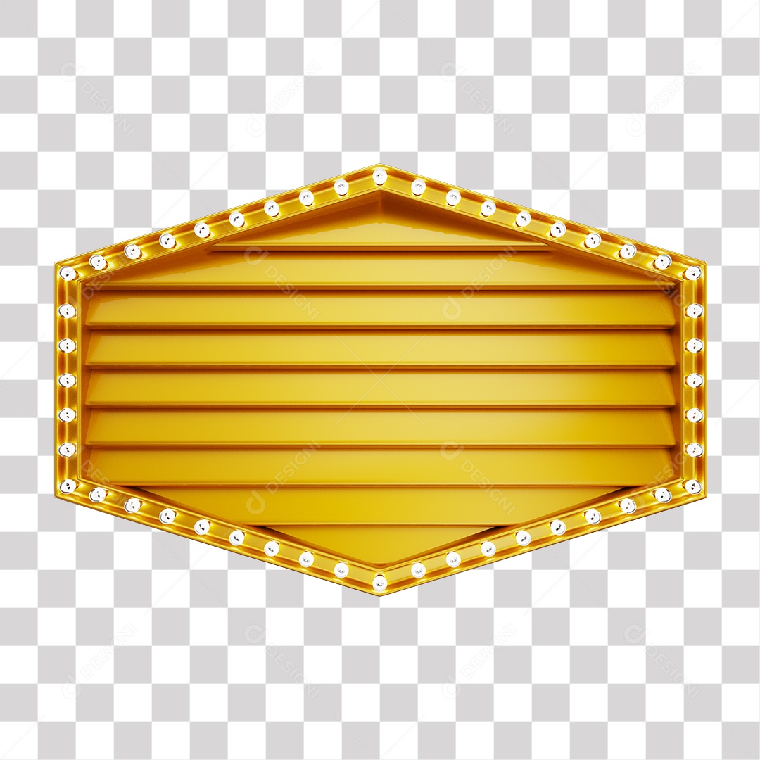 Painel 3D Dourado com Luzes Elemento para Composição PNG Transparente