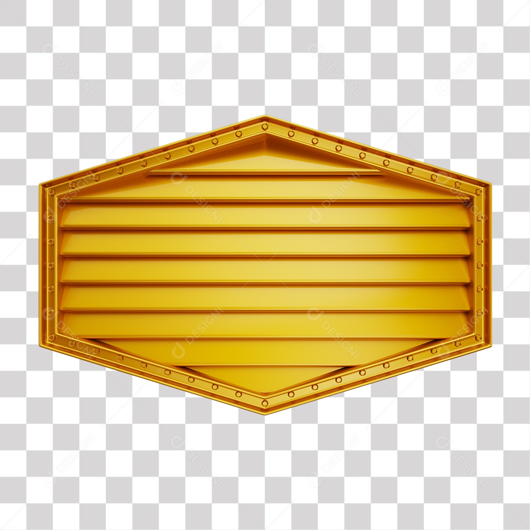 Painel 3D Dourado Elemento para Composição PNG Transparente