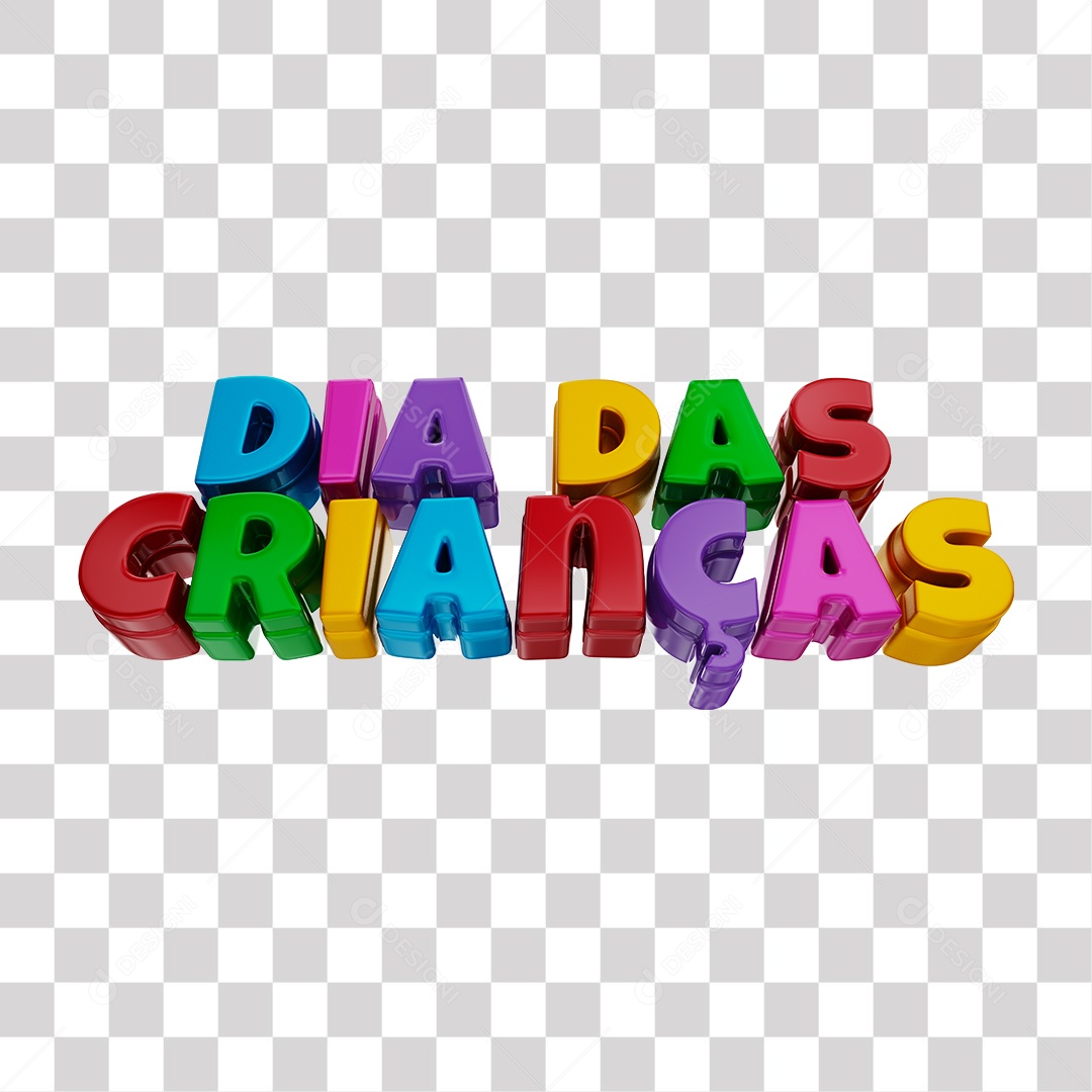 Dia Das Crianças Texto 3D Colorido para Composição PNG Transparente Sem Fundo
