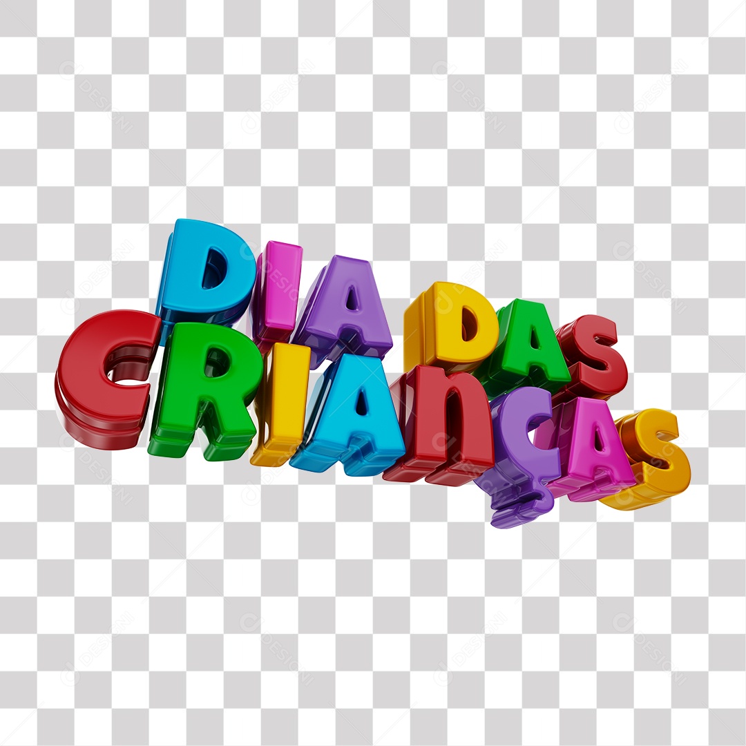 Dia Das Crianças Texto 3D Colorido para Composição PNG Transparente Sem Fundo