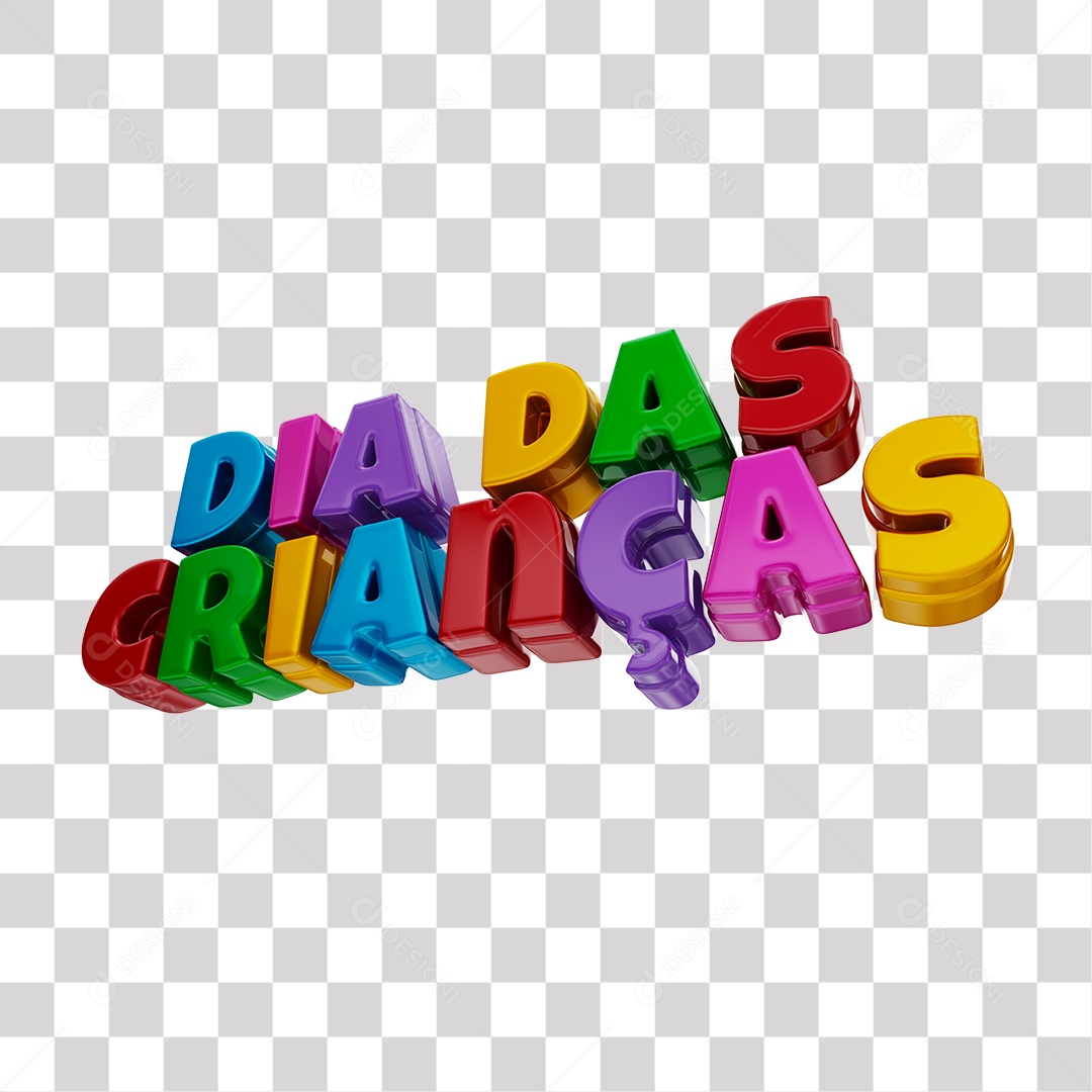 Dia Das Crianças Texto 3D Colorido para Composição PNG Transparente Sem Fundo