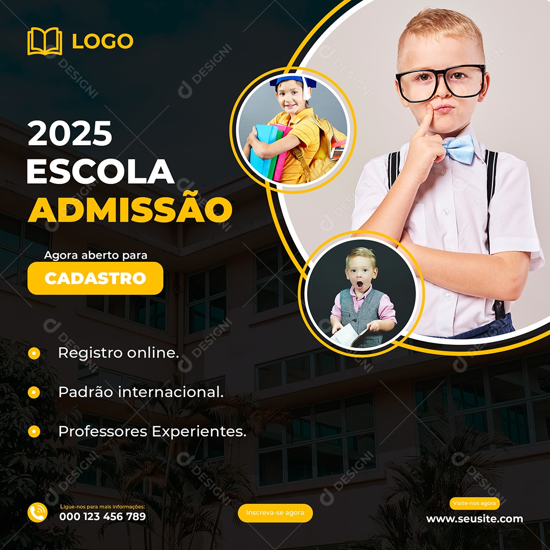 Social Media 2025 Escola Admissão Volta às Aulas PSD Editável