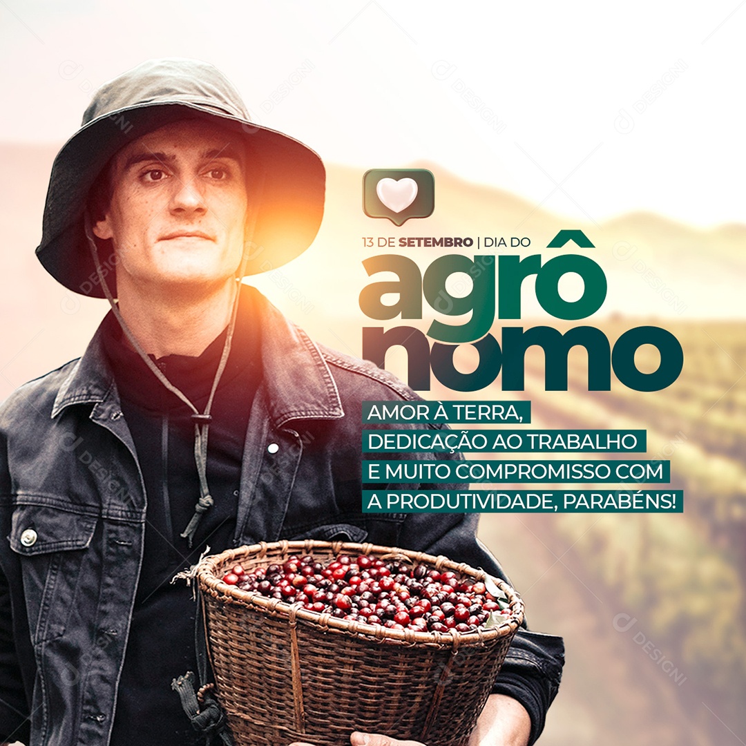 Amor à Terra Dedicação ao Trabalho Dia do Agrônomo 13 de Setembro Social Media PSD Editável