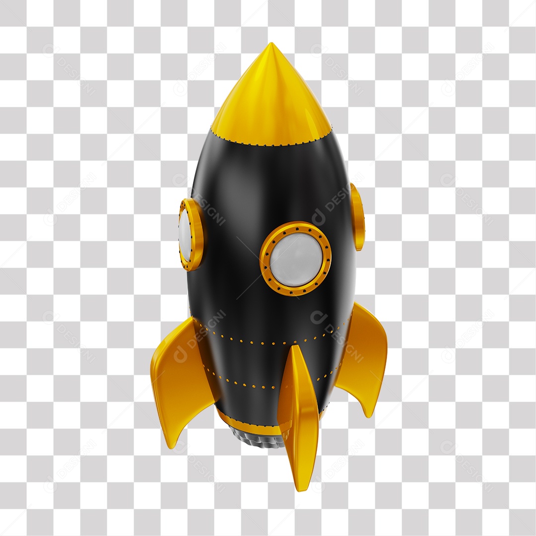 Foguete 3D Rocket Preto e Dourado PNG Transparente
