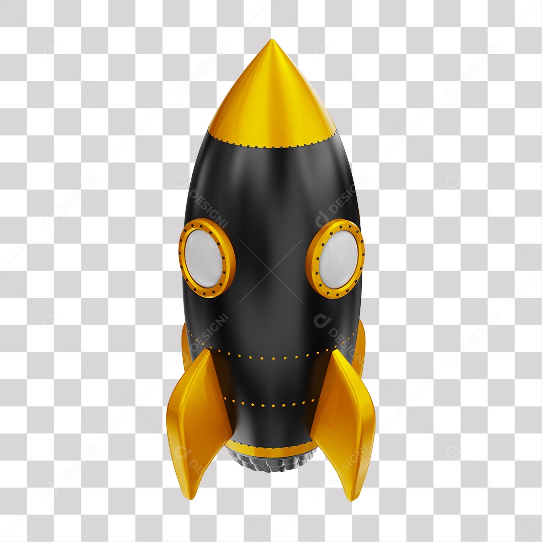 3D Rocket Black and Gold Rocket PNG Transparent