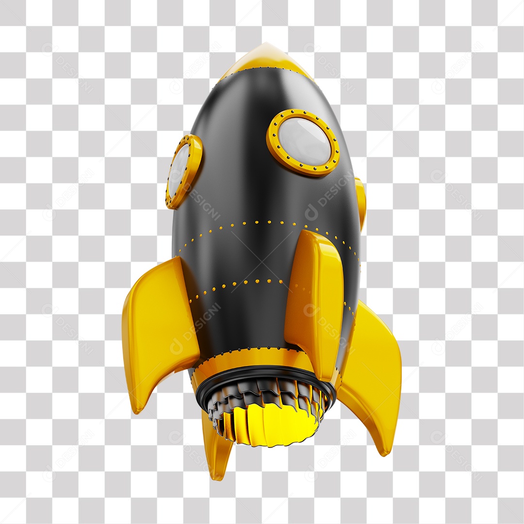 Foguete 3D Rocket Preto e Dourado PNG Transparente