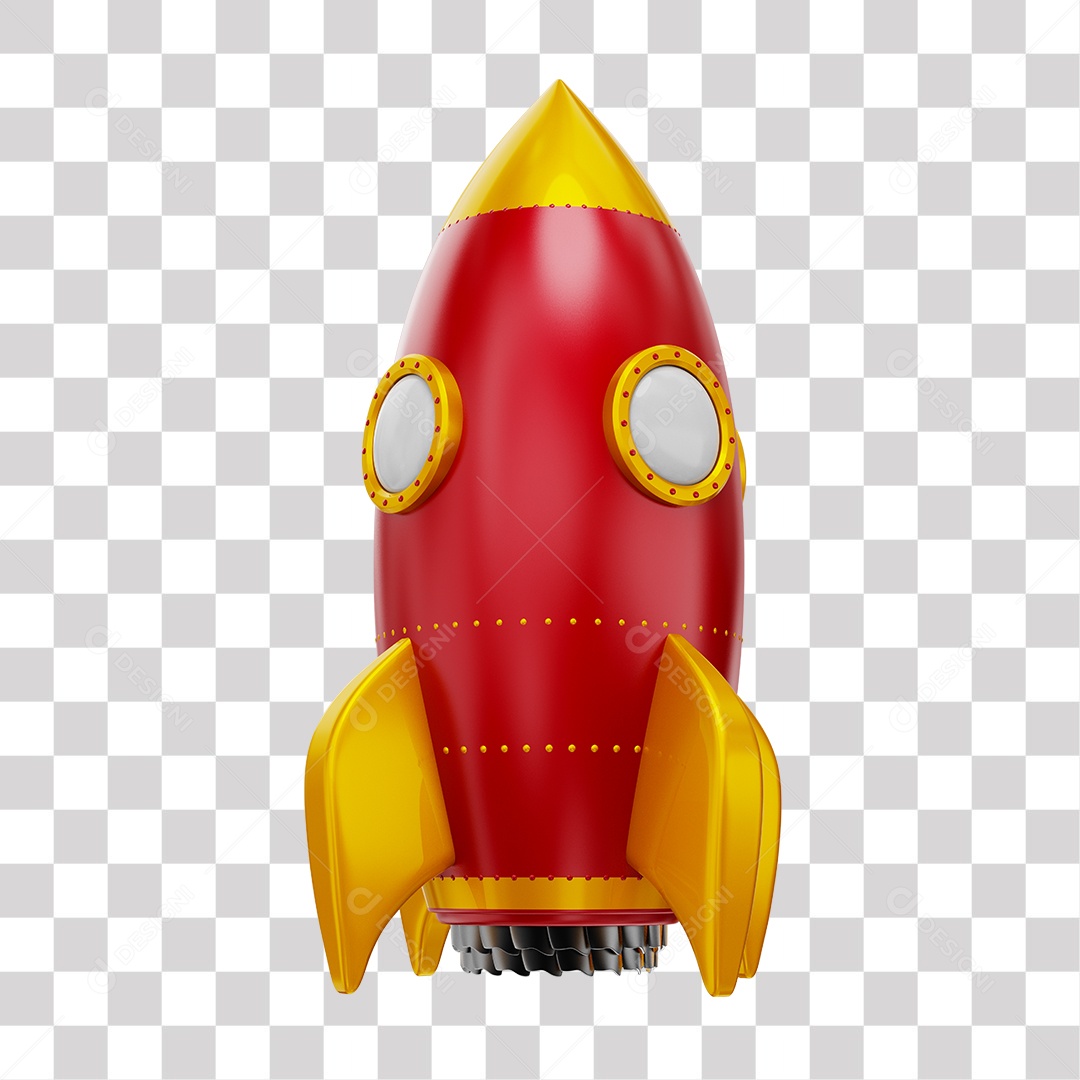 Foguete 3D Rocket Vermelho e Dourado PNG Transparente