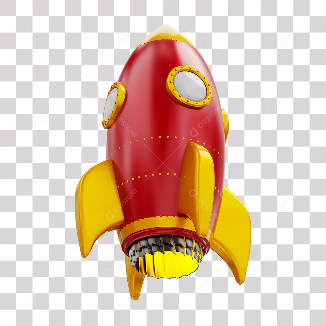 Foguete 3D Rocket Vermelho e Dourado PNG Transparente