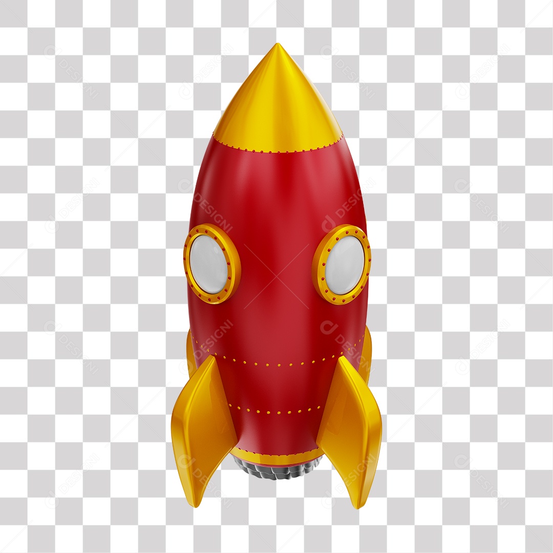 Foguete 3D Rocket Vermelho e Dourado PNG Transparente