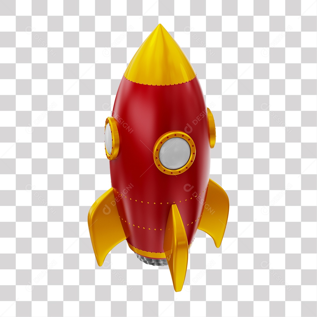 Foguete 3D Rocket Vermelho e Dourado PNG Transparente