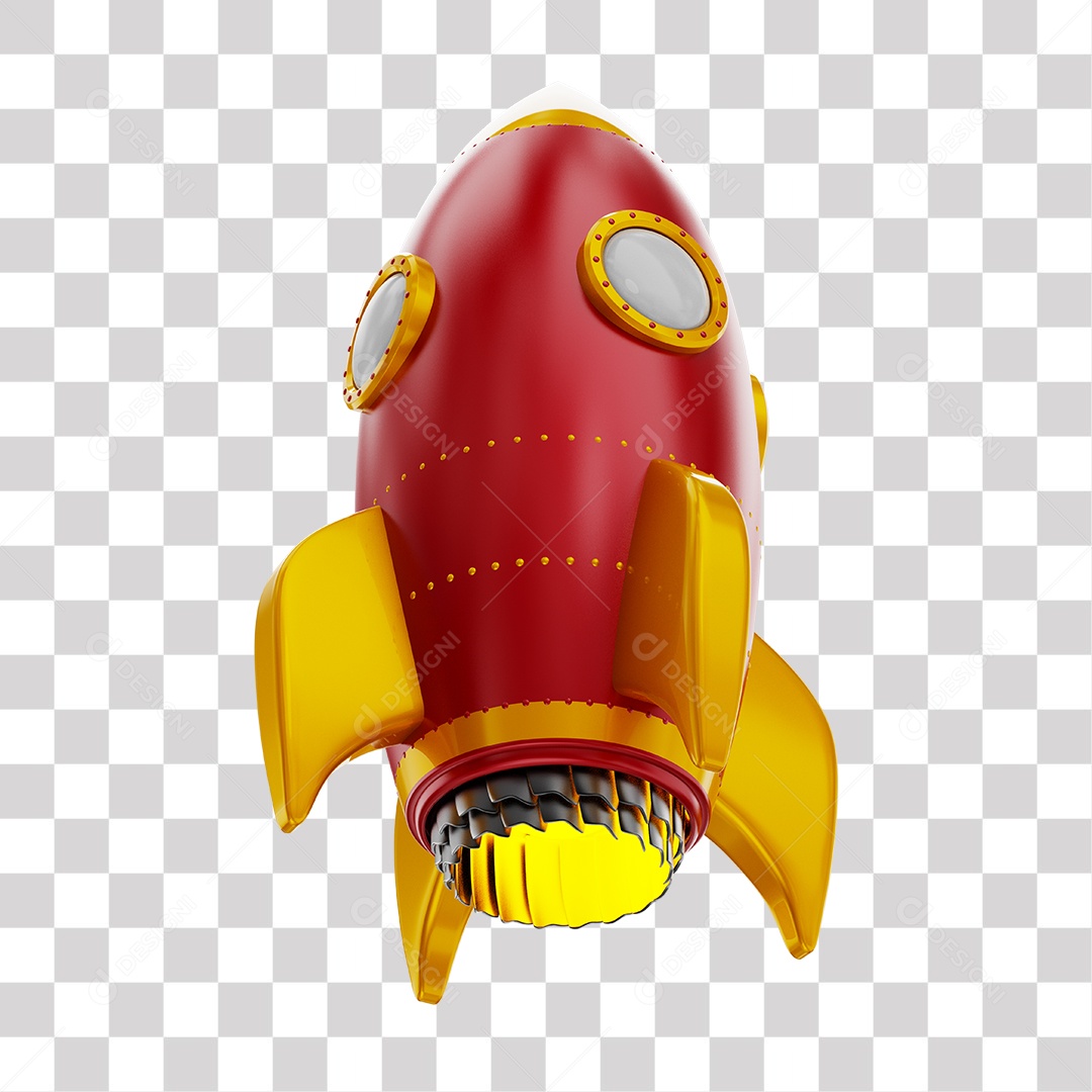 Foguete 3D Rocket Vermelho e Dourado PNG Transparente