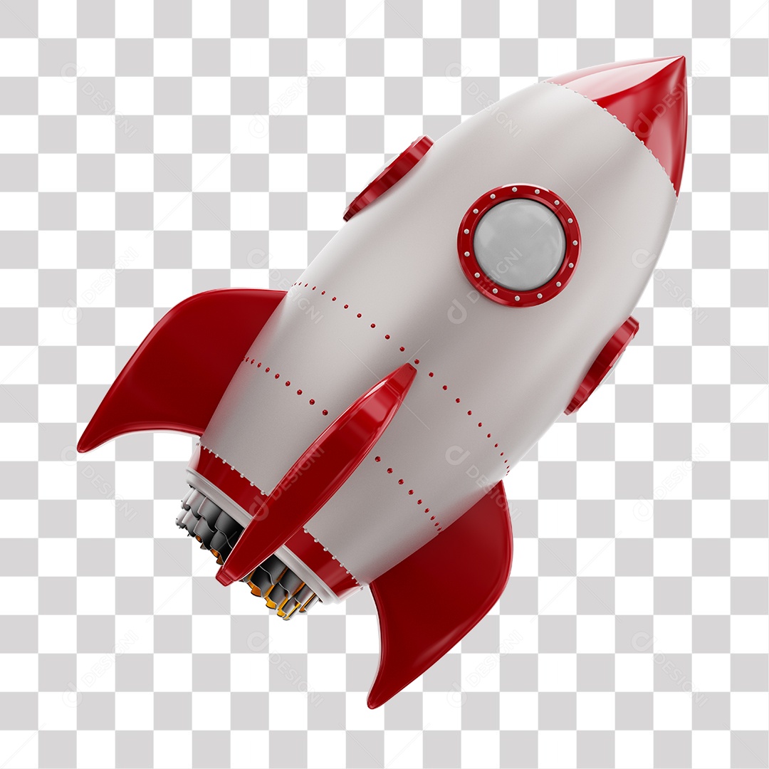 Foguete 3D Rocket Vermelho e Branco PNG Transparente