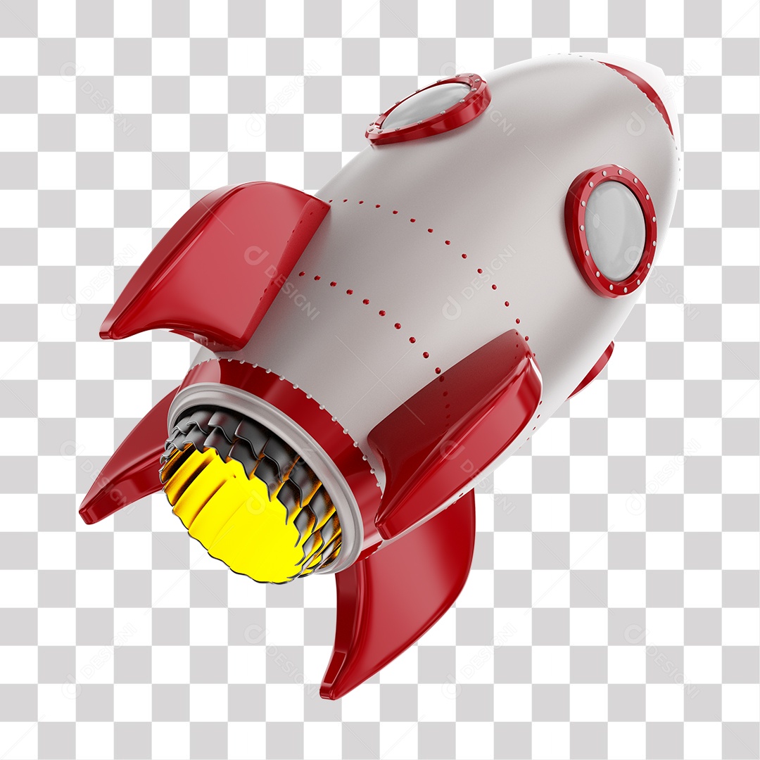 Foguete 3D Rocket Vermelho e Branco PNG Transparente
