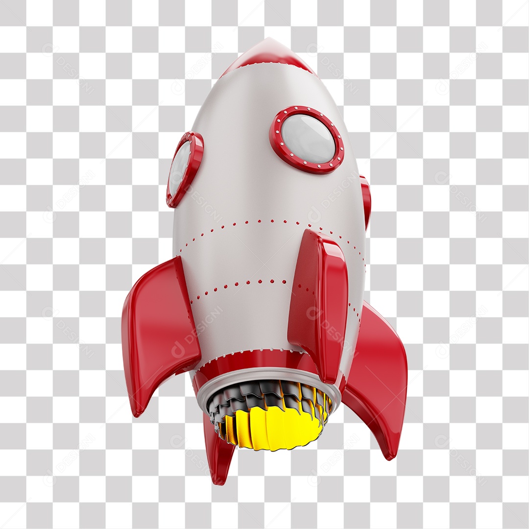 Foguete 3D Rocket Vermelho e Branco PNG Transparente