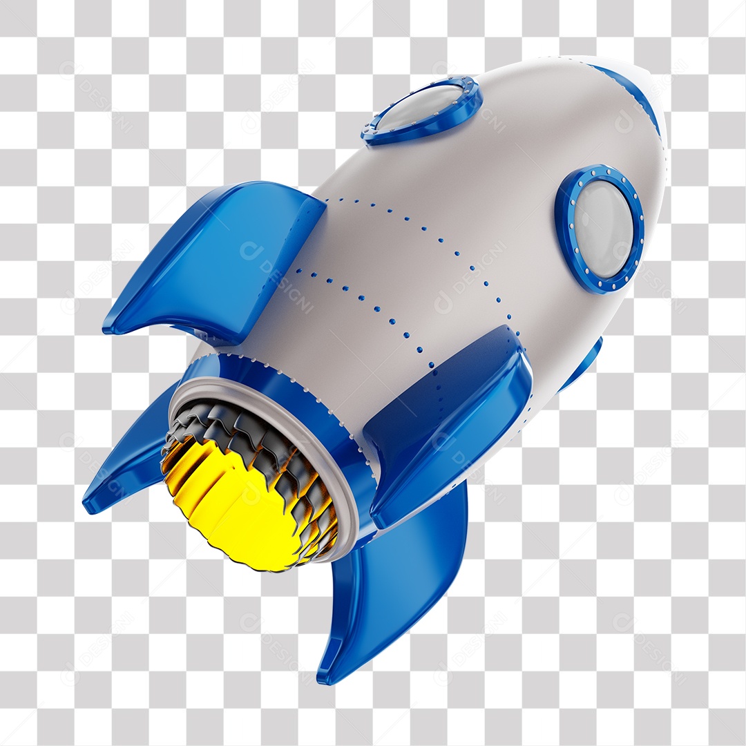 Foguete 3D Rocket Branco e Azul PNG Transparente