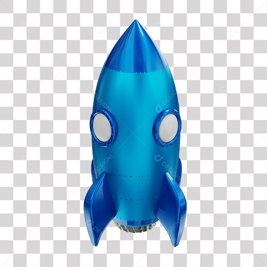 Foguete 3D Rocket Azul PNG Transparente