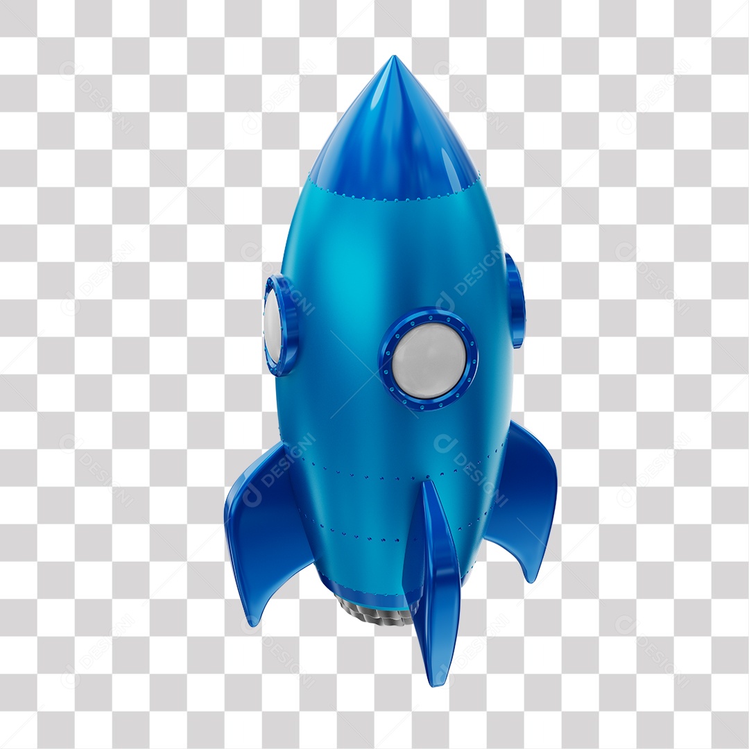 Foguete 3D Rocket Azul PNG Transparente