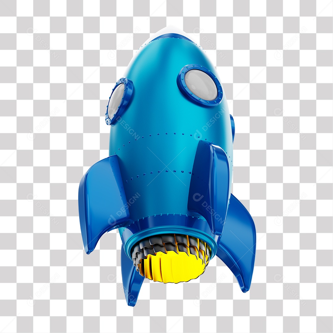 Foguete 3D Rocket Azul PNG Transparente