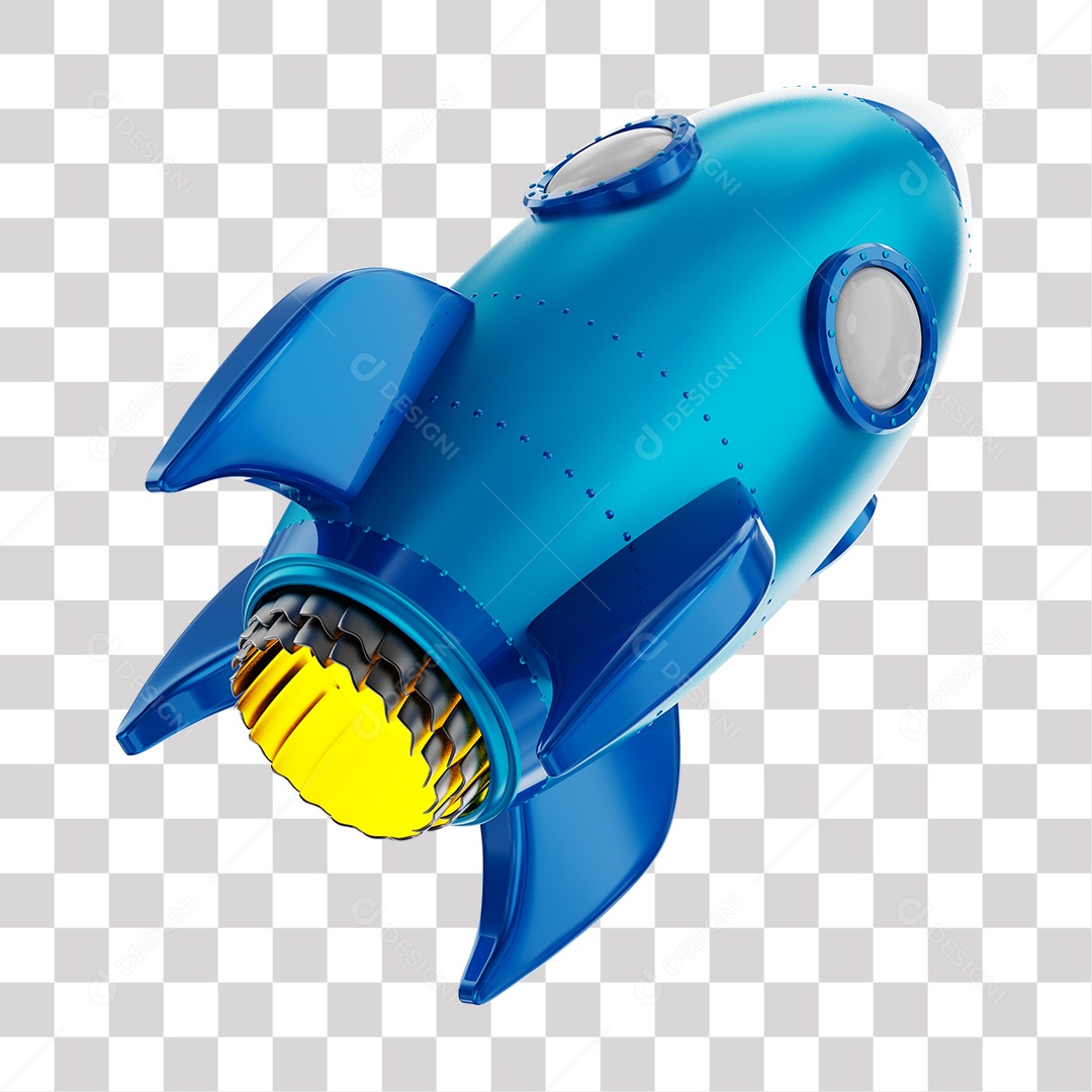 Foguete 3D Rocket Azul PNG Transparente