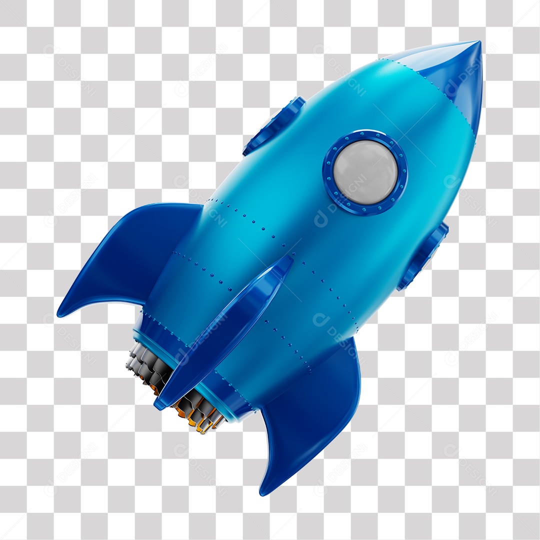 Foguete 3D Rocket Azul PNG Transparente