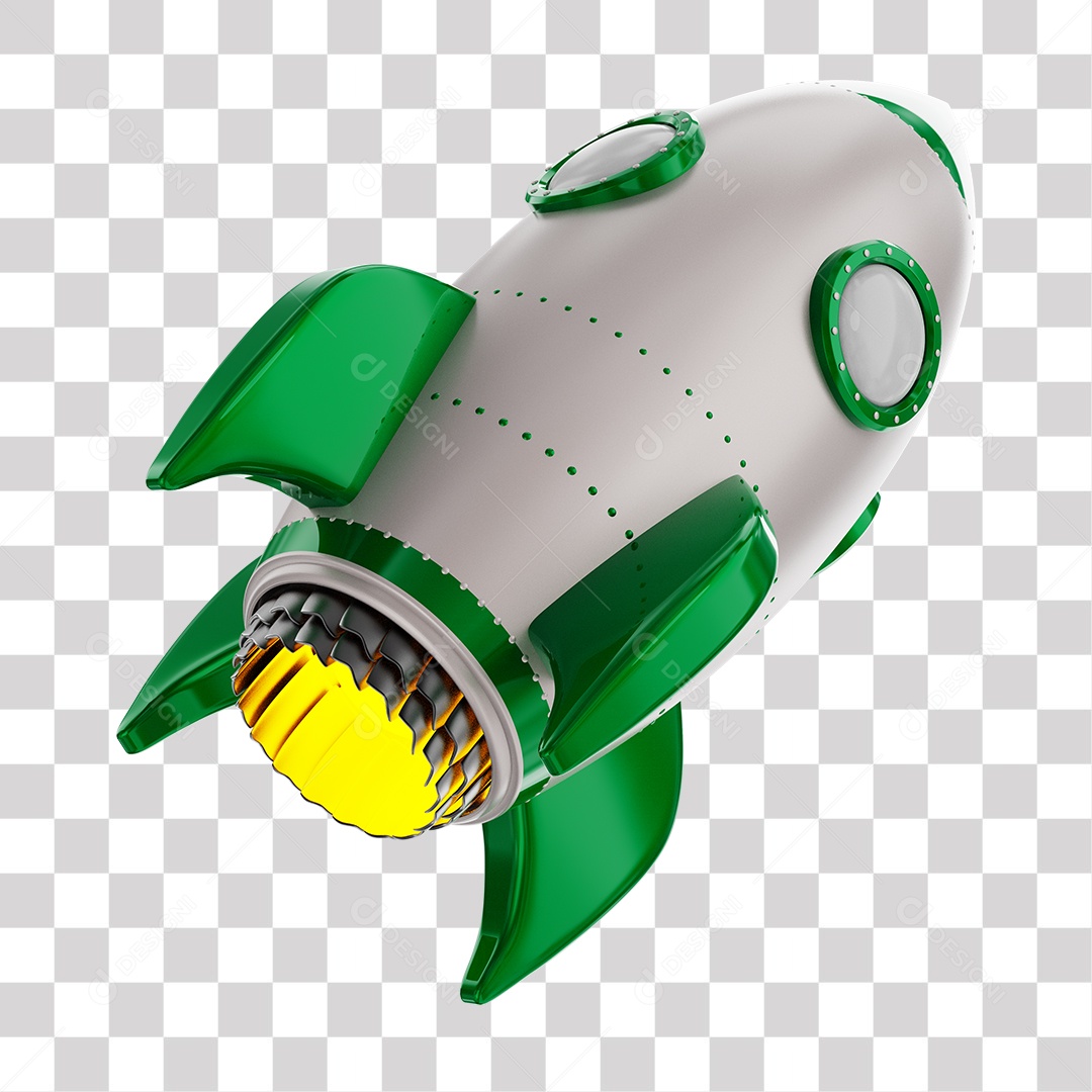 Foguete 3D Rocket Branco e Verde PNG Transparente