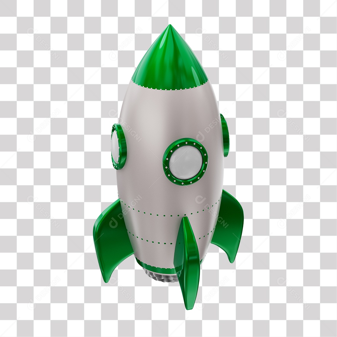Foguete 3D Rocket Branco e Verde PNG Transparente