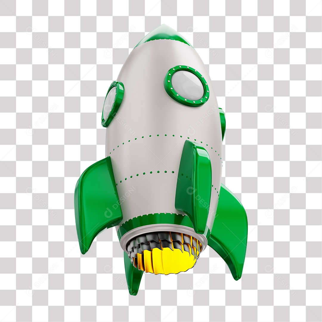 Foguete 3D Rocket Branco e Verde PNG Transparente