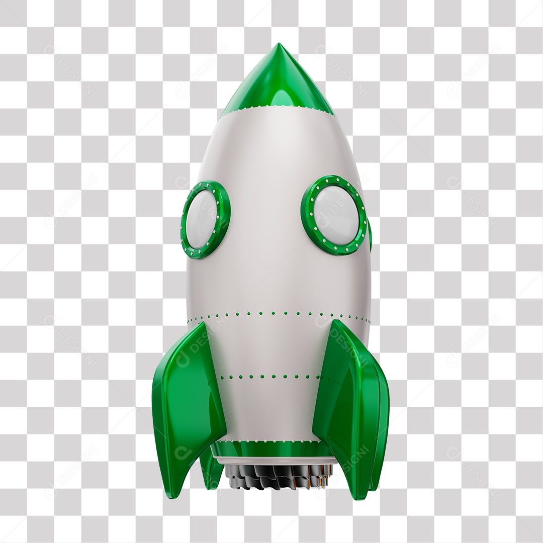 Foguete 3D Rocket Branco e Verde PNG Transparente