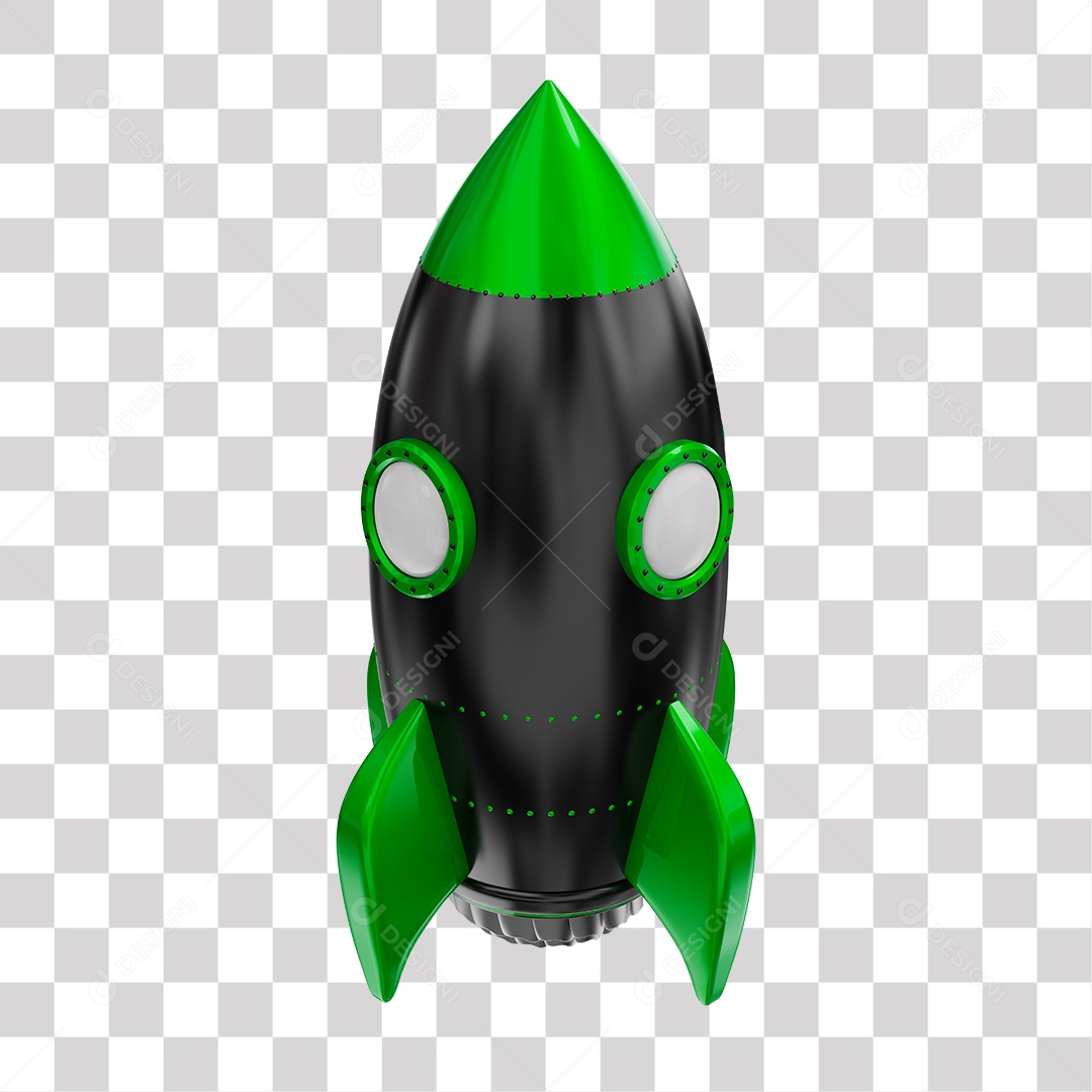 Foguete 3D Rocket Preto e Verde PNG Transparente