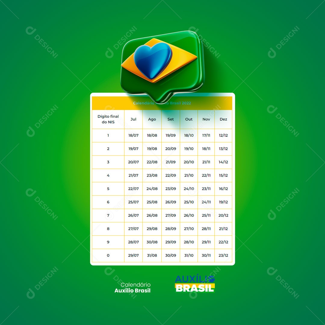 Calendário Auxílio Brasil Social Media PSD Editável