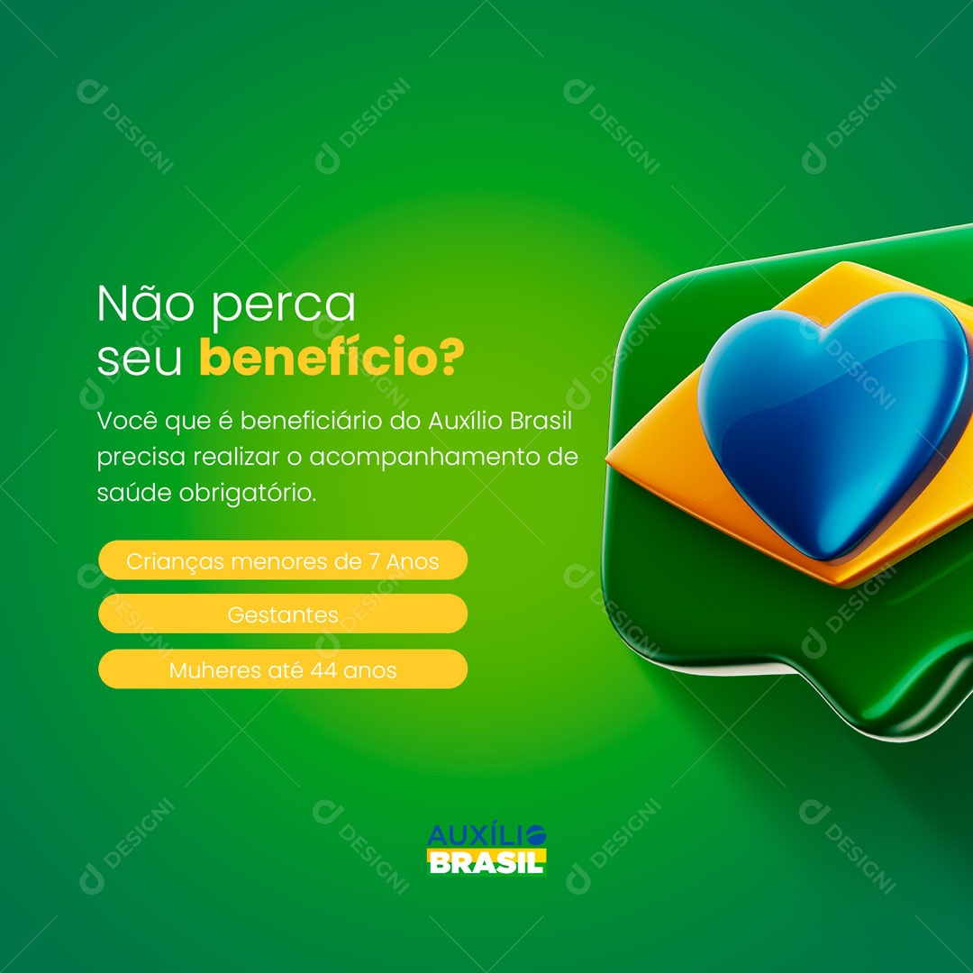 Social Media Auxílio Brasil Não Perca seu Benefício PSD Editável