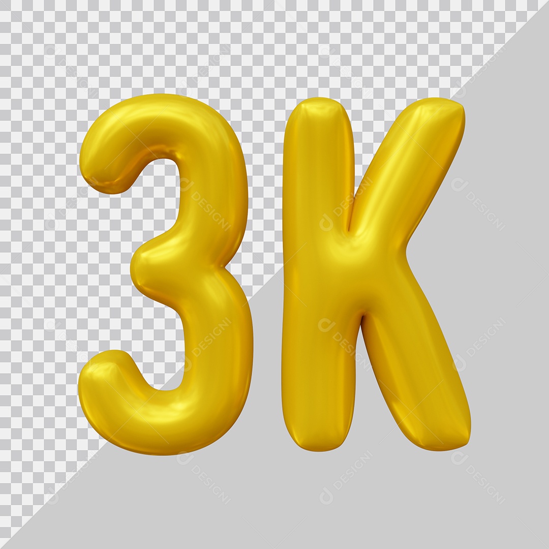 Elemento 3D 3K De Seguidores Dourado Para Composição PSD