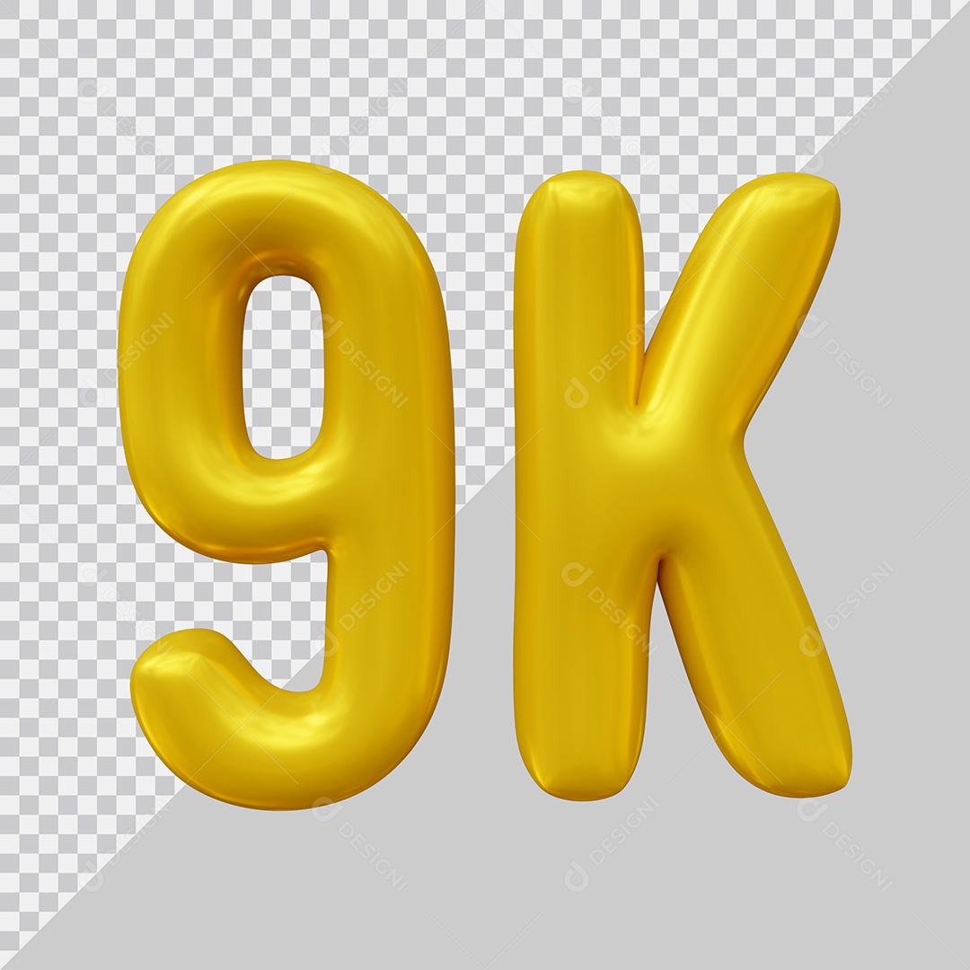 Elemento 3D 9K De Seguidores Dourado Para Composição PSD
