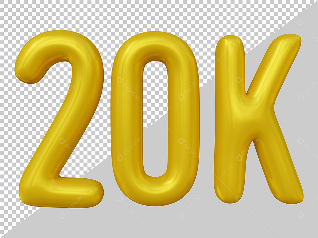 Elemento 3D 20K De Seguidores Dourado Para Composição PSD