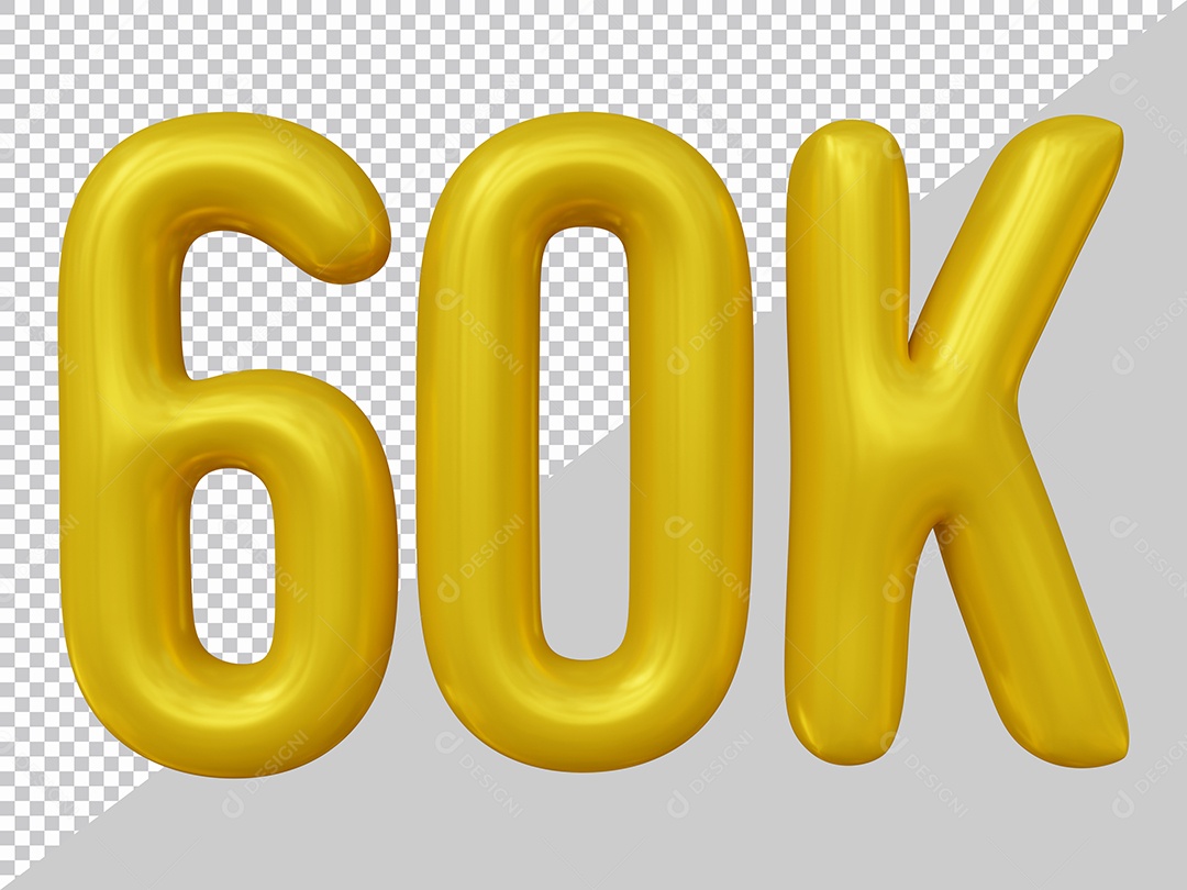 Elemento 3D 60K De Seguidores Dourado Para Composição PSD