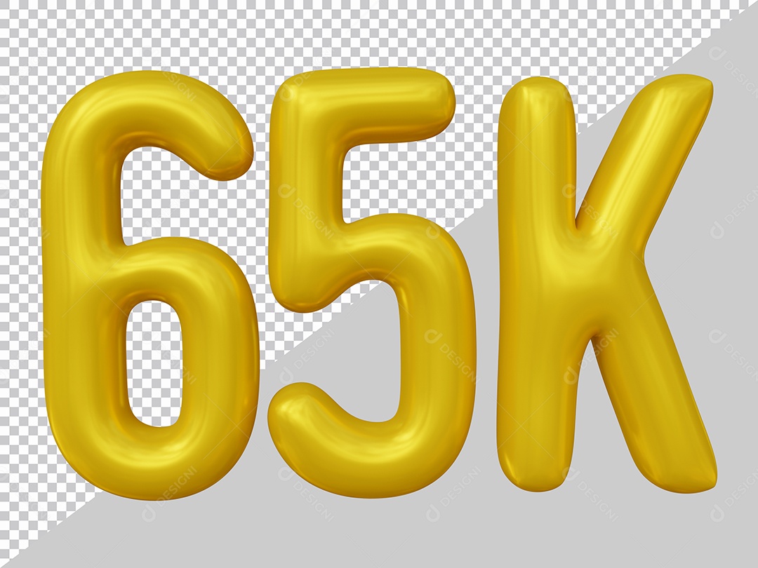Elemento 3D 65K De Seguidores Dourado Para Composição PSD