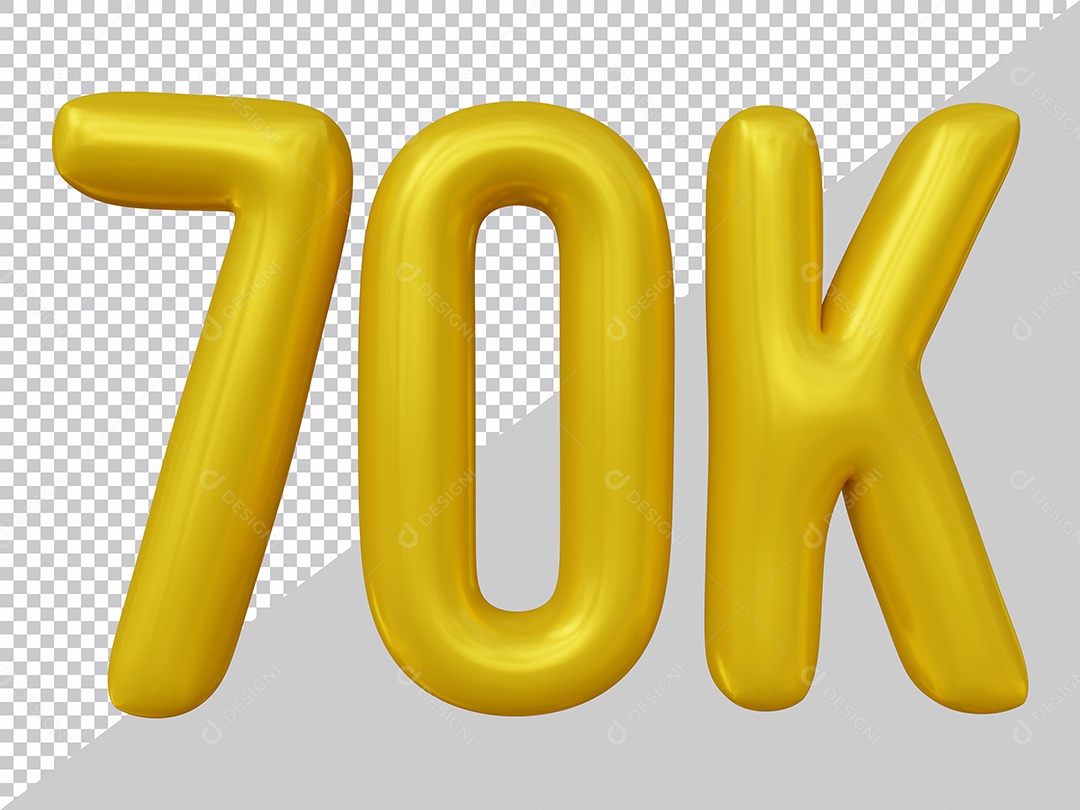 Elemento 3D 70K De Seguidores Dourado Para Composição PSD